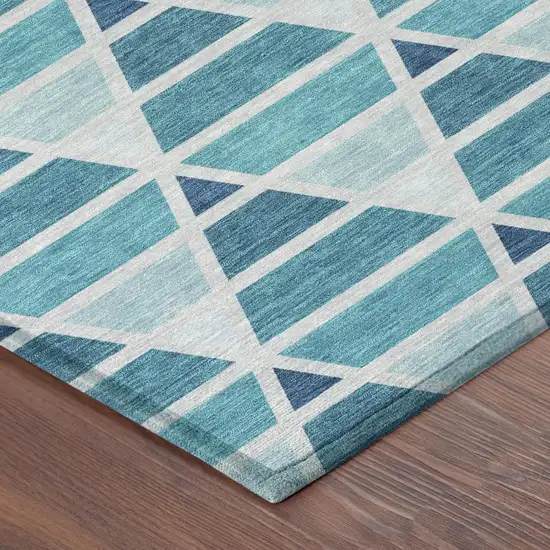 Teal Blue And Turquoise Geometric Washable Indoor Outdoor Area Rug Photo 5