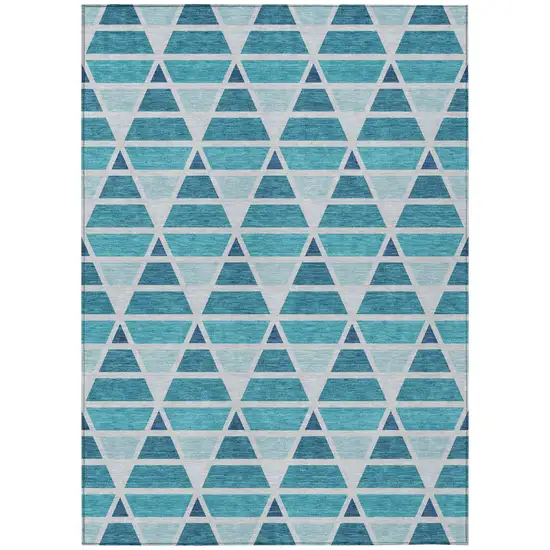 Teal Blue And Turquoise Geometric Washable Indoor Outdoor Area Rug Photo 2