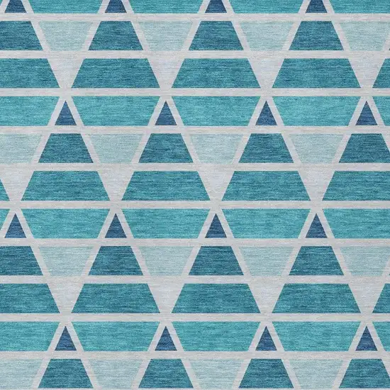 Teal Blue And Turquoise Geometric Washable Indoor Outdoor Area Rug Photo 3