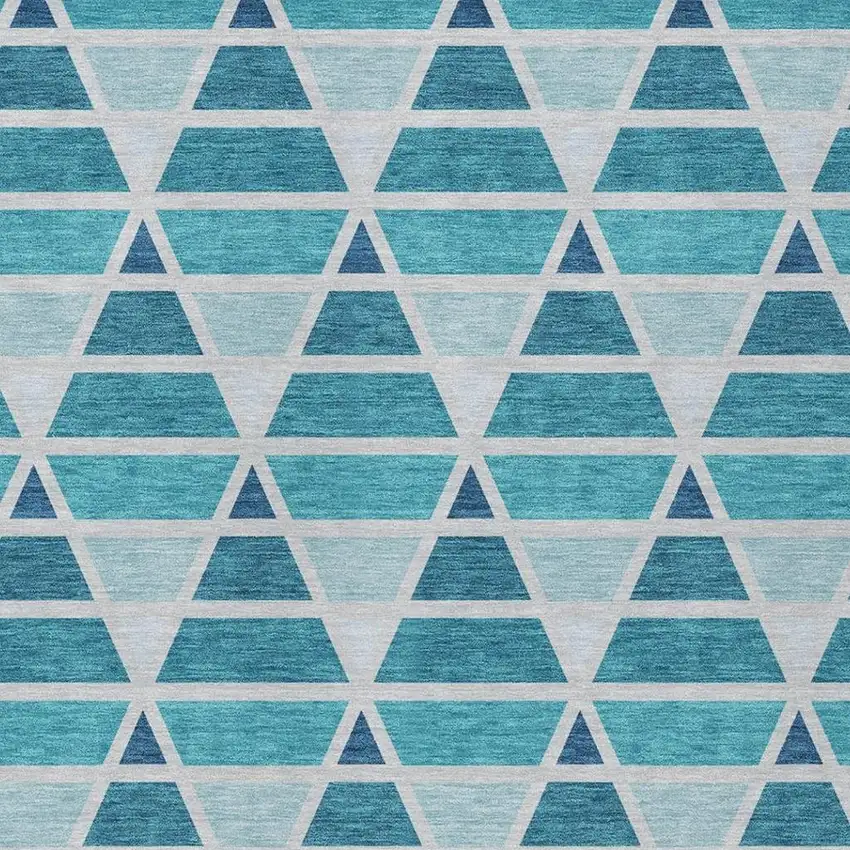 Teal Blue And Turquoise Geometric Washable Indoor Outdoor Area Rug Photo 3