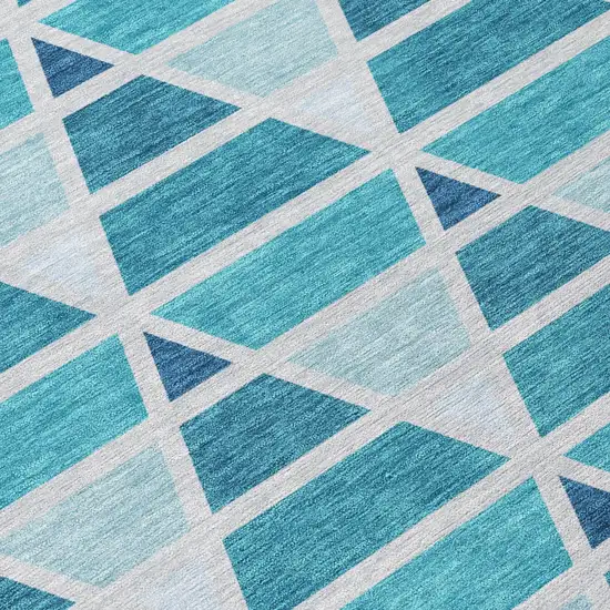 Teal Blue And Turquoise Geometric Washable Indoor Outdoor Area Rug Photo 6
