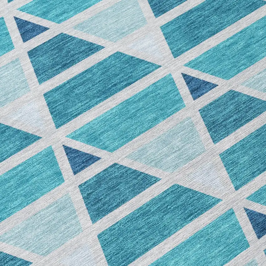 Teal Blue And Turquoise Geometric Washable Indoor Outdoor Area Rug Photo 6