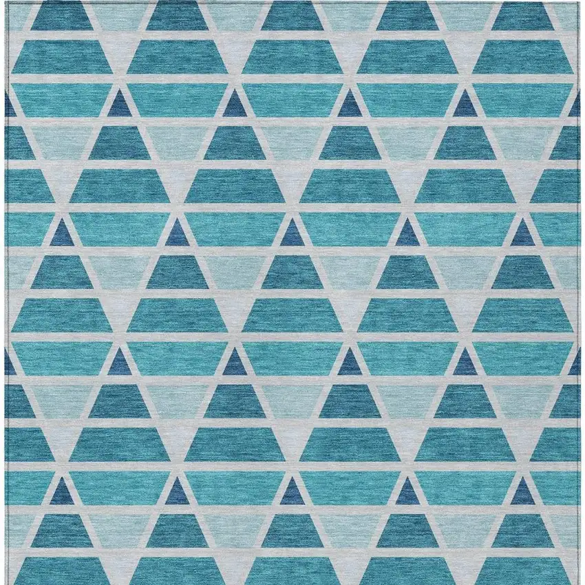 Teal Blue And Turquoise Geometric Washable Indoor Outdoor Area Rug Photo 4