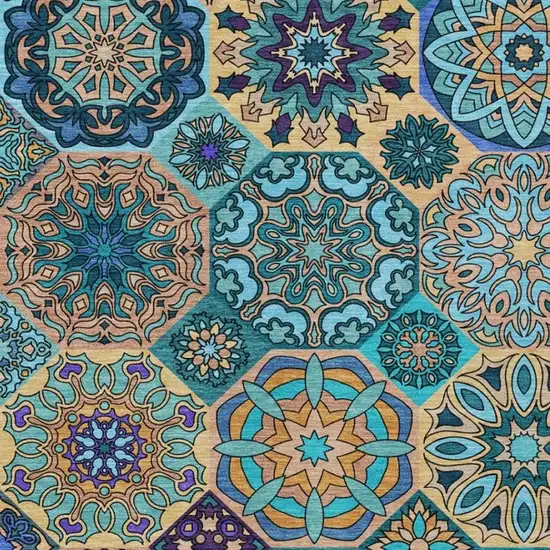Teal Blue And Turquoise Patchwork Washable Indoor Outdoor Area Rug Photo 3
