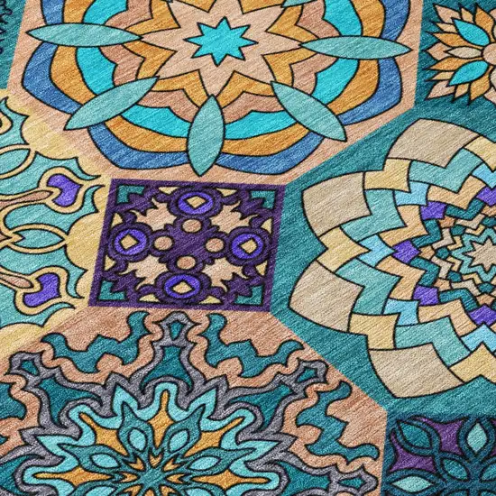 Teal Blue And Turquoise Patchwork Washable Indoor Outdoor Area Rug Photo 6