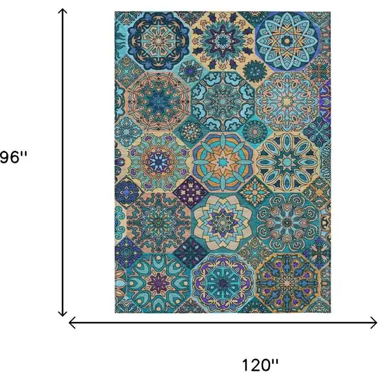 Teal Blue And Turquoise Patchwork Washable Indoor Outdoor Area Rug Photo 7