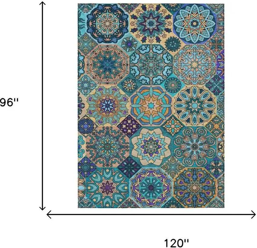 Teal Blue And Turquoise Patchwork Washable Indoor Outdoor Area Rug Photo 7
