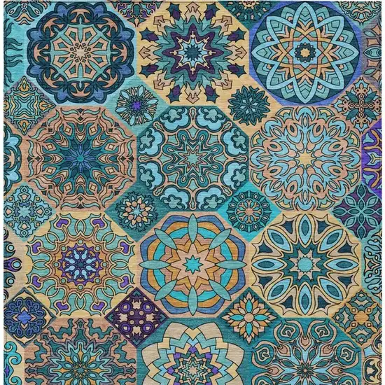 Teal Blue And Turquoise Patchwork Washable Indoor Outdoor Area Rug Photo 4