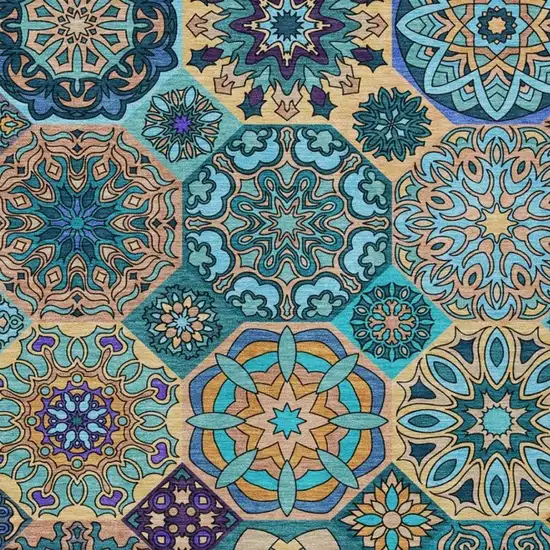 Teal Blue And Turquoise Patchwork Washable Indoor Outdoor Area Rug Photo 3