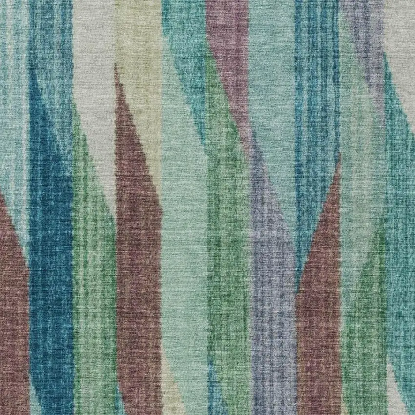 Teal Blue And Turquoise Striped Washable Indoor Outdoor Area Rug Photo 3