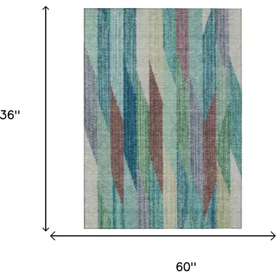 Teal Blue And Turquoise Striped Washable Indoor Outdoor Area Rug Photo 7