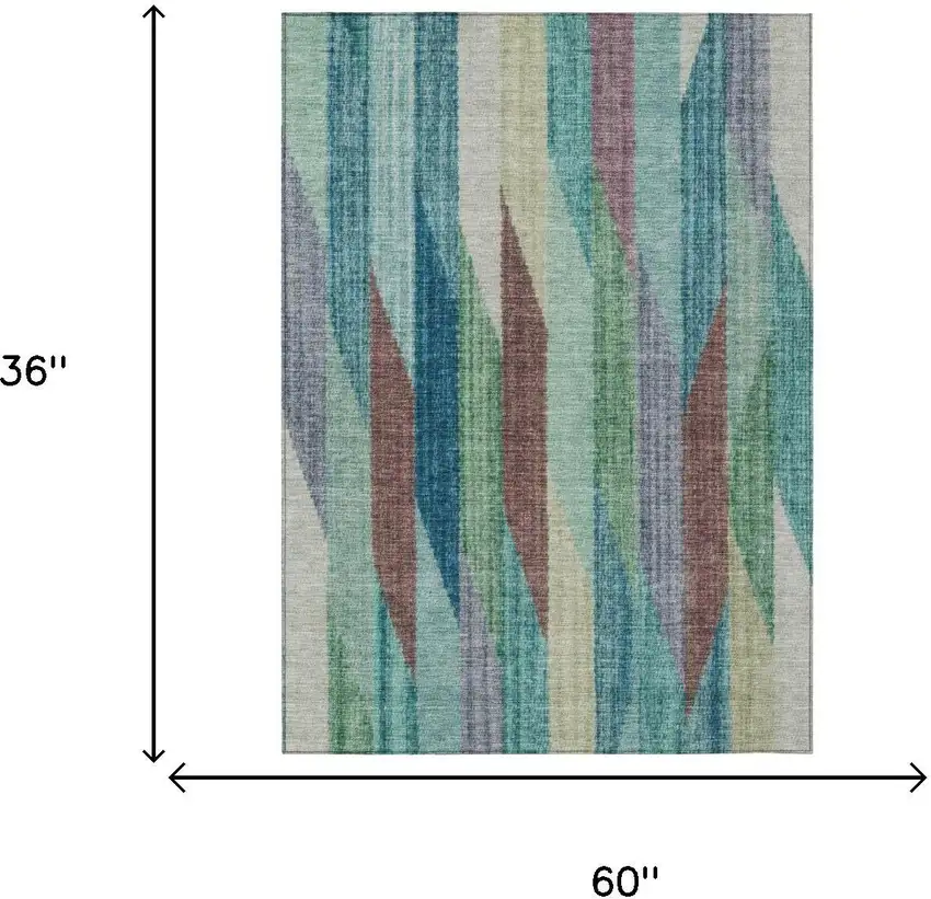 Teal Blue And Turquoise Striped Washable Indoor Outdoor Area Rug Photo 7