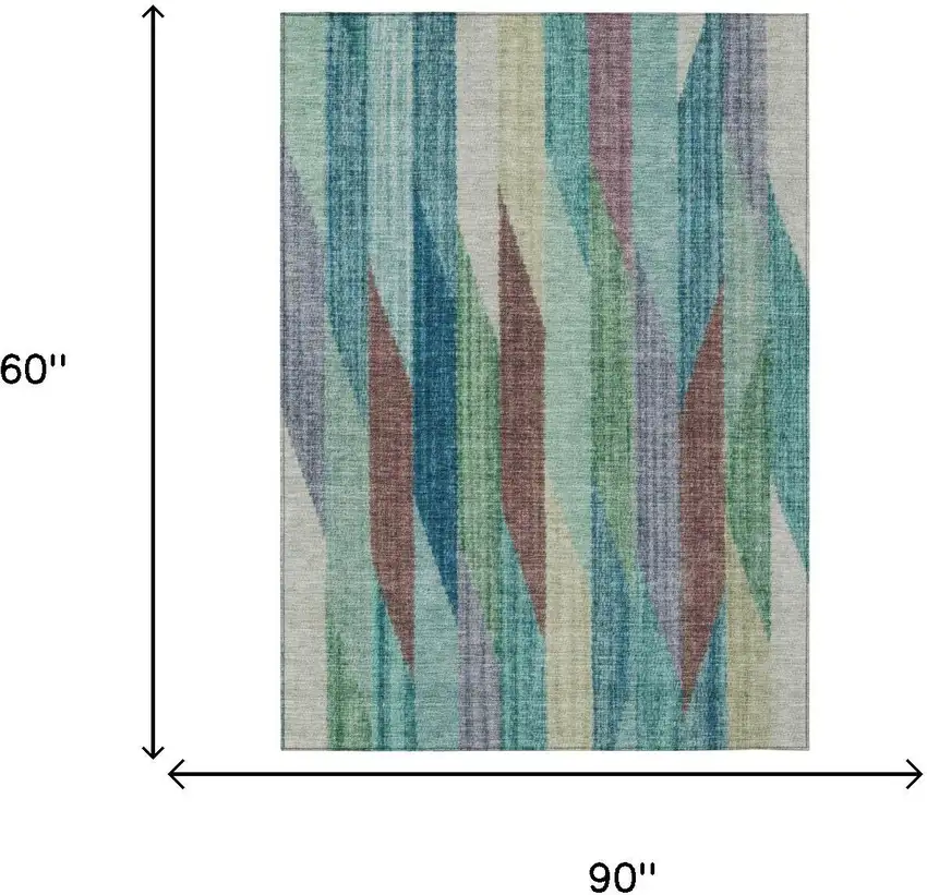 Teal Blue And Turquoise Striped Washable Indoor Outdoor Area Rug Photo 7
