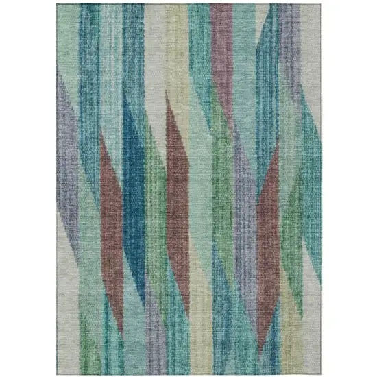 Teal Blue And Turquoise Striped Washable Indoor Outdoor Area Rug Photo 2