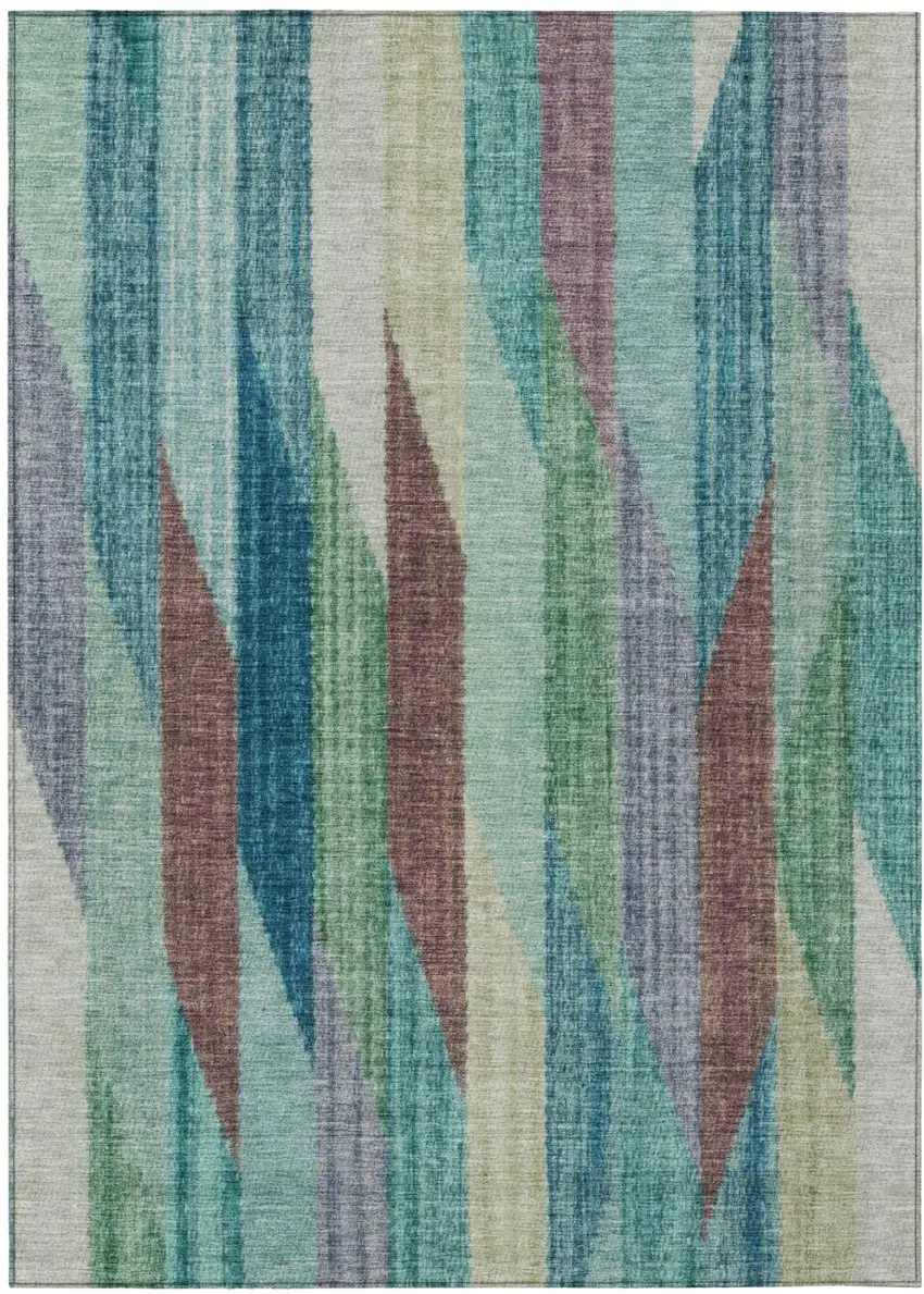 Teal Blue And Turquoise Striped Washable Indoor Outdoor Area Rug Photo 2