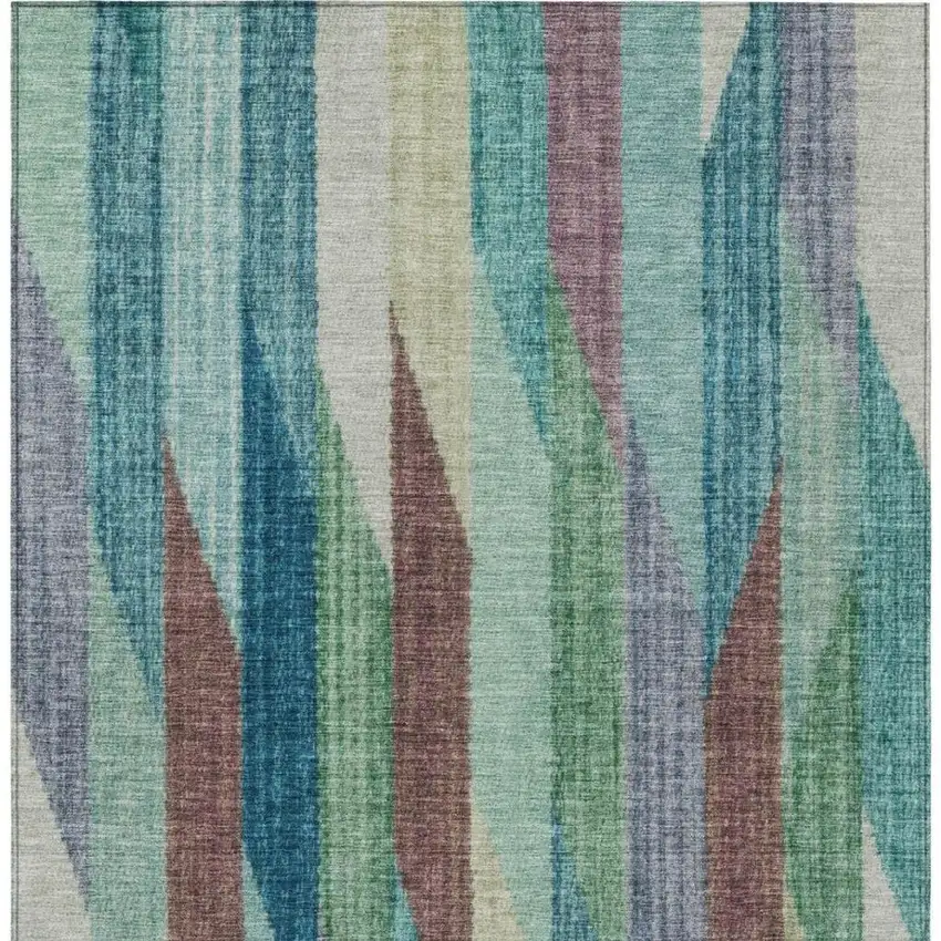Teal Blue And Turquoise Striped Washable Indoor Outdoor Area Rug Photo 4