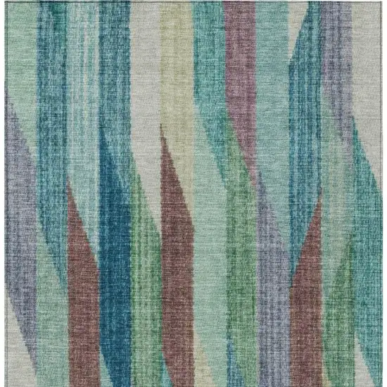 Teal Blue And Turquoise Striped Washable Indoor Outdoor Area Rug Photo 4