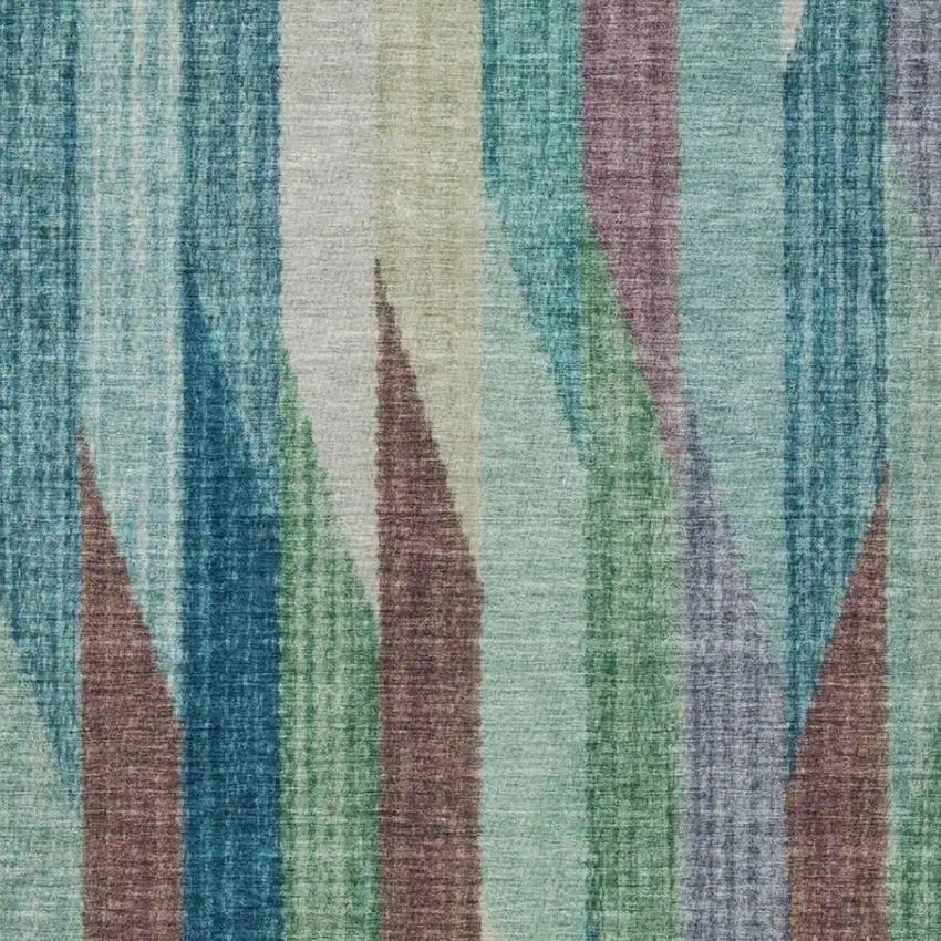 Teal Blue And Turquoise Striped Washable Indoor Outdoor Area Rug Photo 3