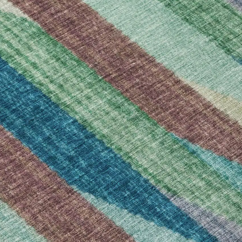 Teal Blue And Turquoise Striped Washable Indoor Outdoor Area Rug Photo 6