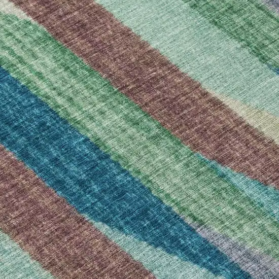 Teal Blue And Turquoise Striped Washable Indoor Outdoor Area Rug Photo 6