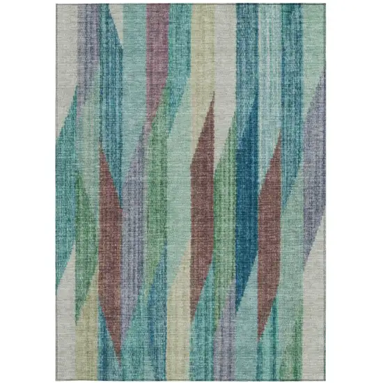 Teal Blue And Turquoise Striped Washable Indoor Outdoor Area Rug Photo 4