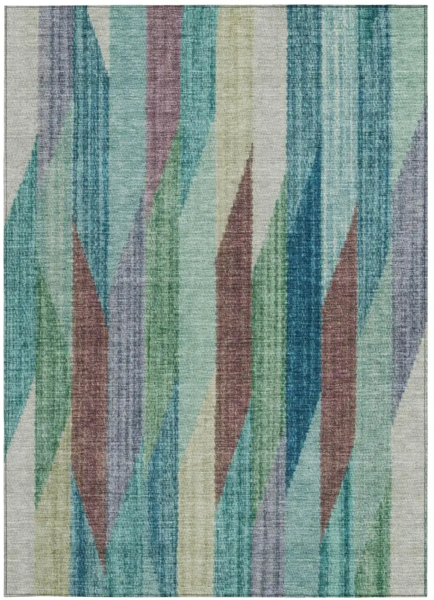 Teal Blue And Turquoise Striped Washable Indoor Outdoor Area Rug Photo 4