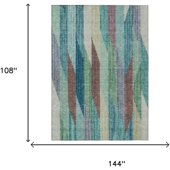 Teal Blue And Turquoise Striped Washable Indoor Outdoor Area Rug Photo 7