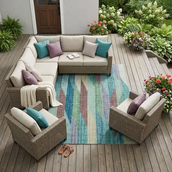 Teal Blue And Turquoise Striped Washable Indoor Outdoor Area Rug Photo 1