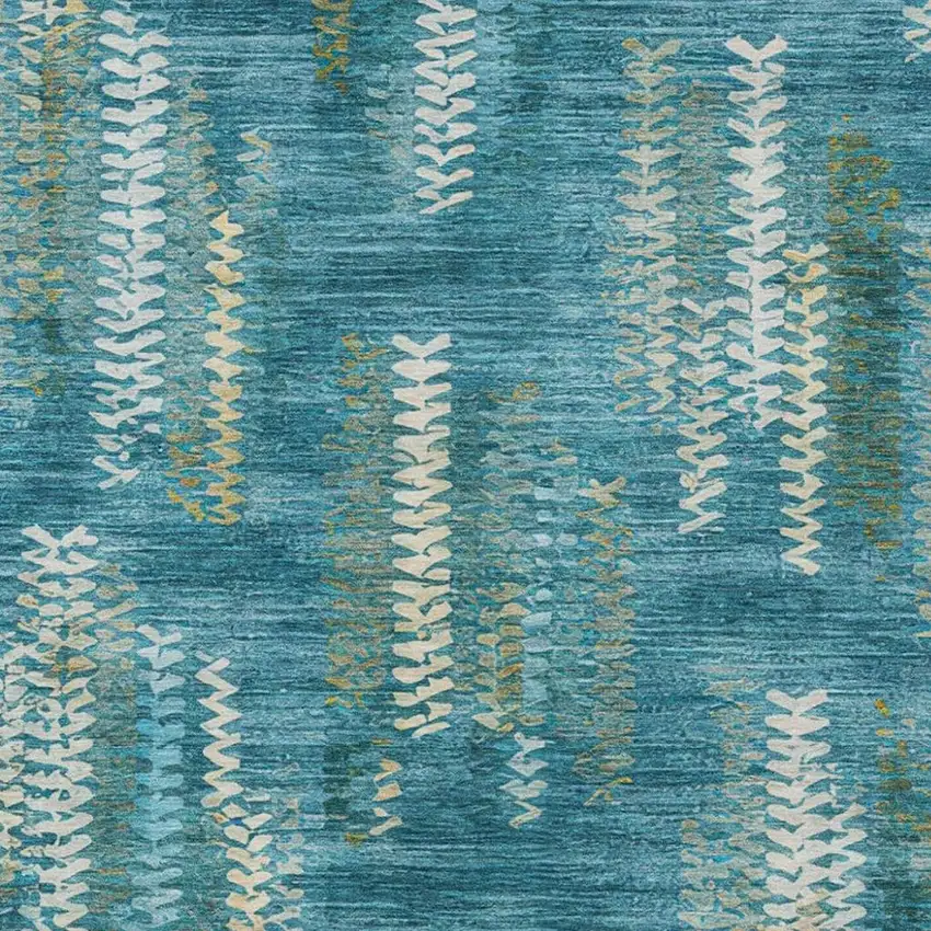 Teal Blue And Turquoise Striped Washable Indoor Outdoor Area Rug Photo 3