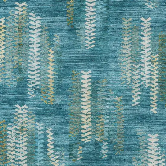 Teal Blue And Turquoise Striped Washable Indoor Outdoor Area Rug Photo 2