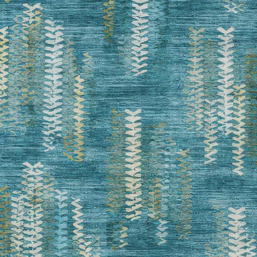 Teal Blue And Turquoise Striped Washable Indoor Outdoor Area Rug Photo 2