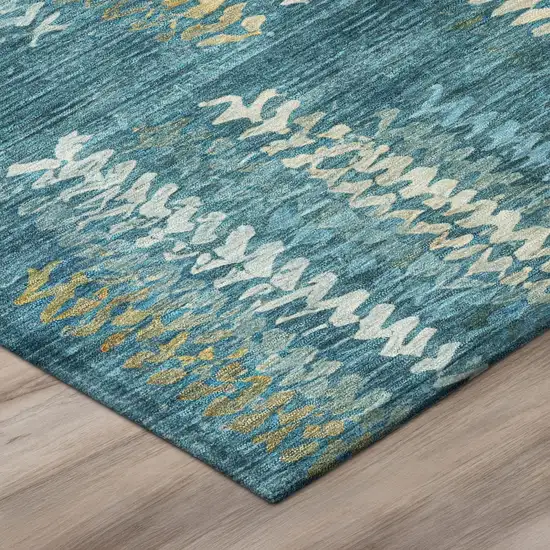 Teal Blue And Turquoise Striped Washable Indoor Outdoor Area Rug Photo 4