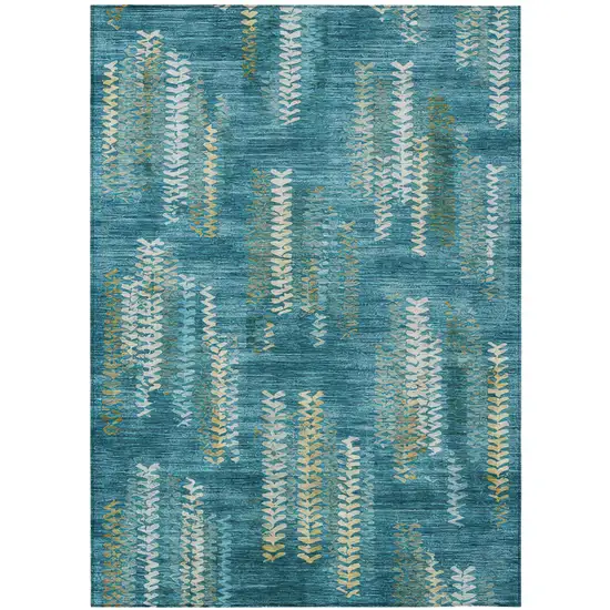 Teal Blue And Turquoise Striped Washable Indoor Outdoor Area Rug Photo 1