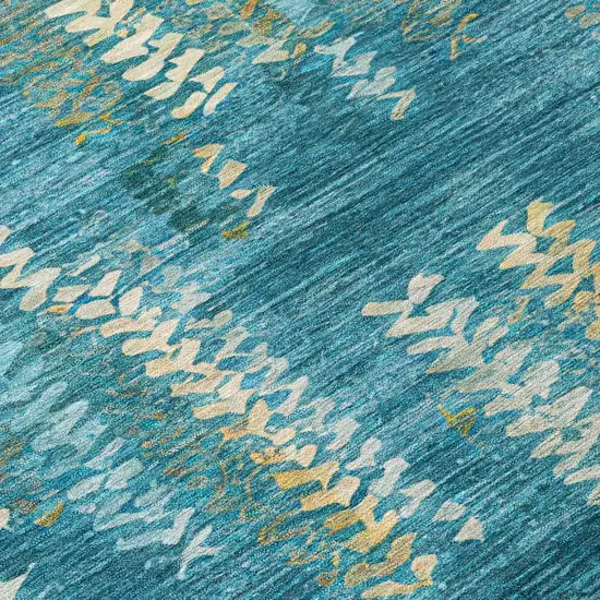 Teal Blue And Turquoise Striped Washable Indoor Outdoor Area Rug Photo 5