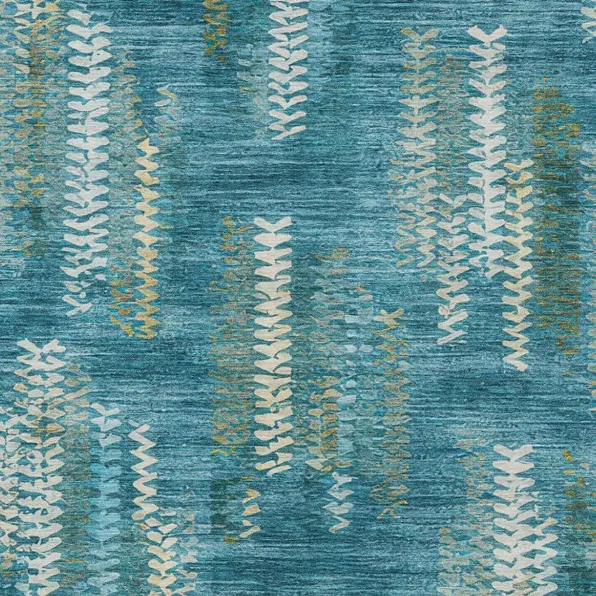 Teal Blue And Turquoise Striped Washable Indoor Outdoor Area Rug Photo 2