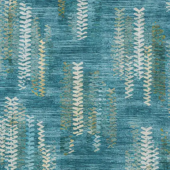 Teal Blue And Turquoise Striped Washable Indoor Outdoor Area Rug Photo 2