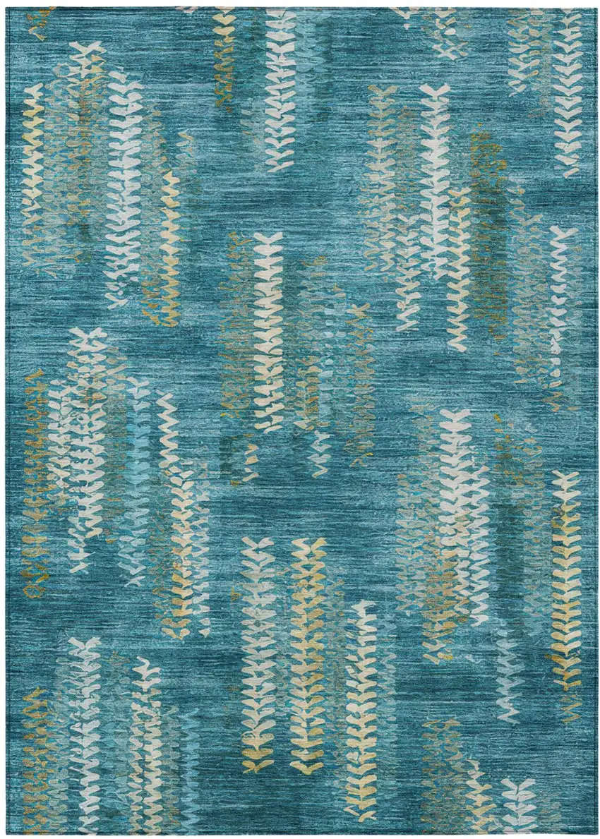 Teal Blue And Turquoise Striped Washable Indoor Outdoor Area Rug Photo 1