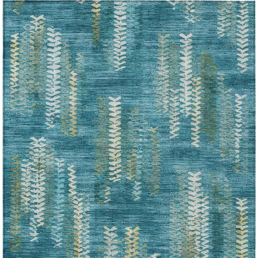 Teal Blue And Turquoise Striped Washable Indoor Outdoor Area Rug Photo 3