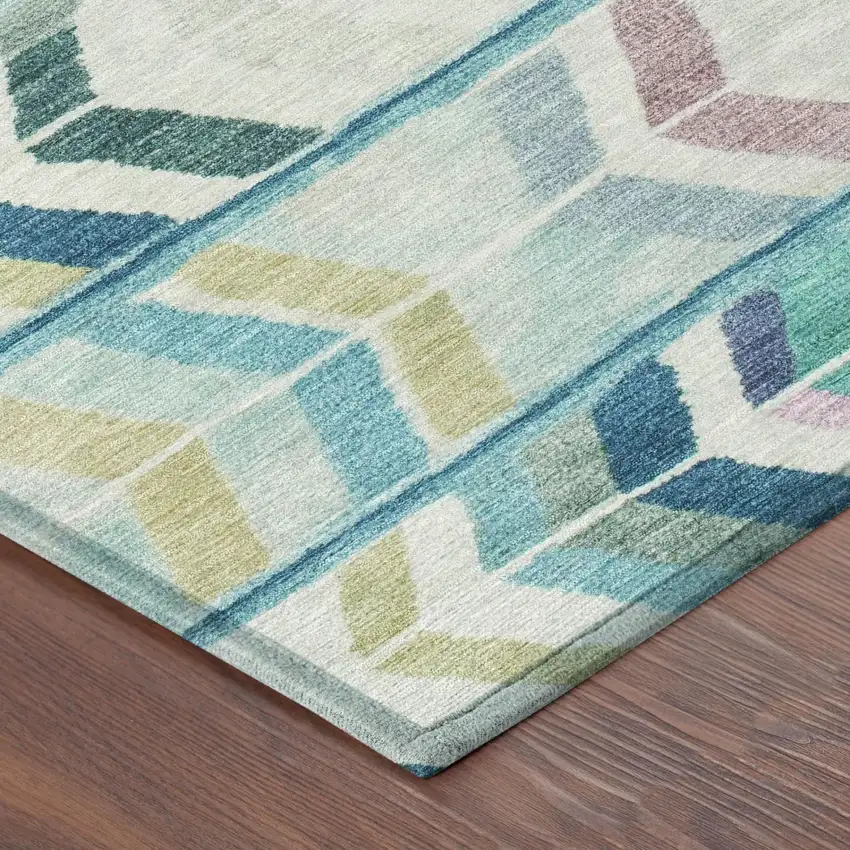 Teal Blue And Turquoise Tribal Washable Indoor Outdoor Area Rug Photo 5