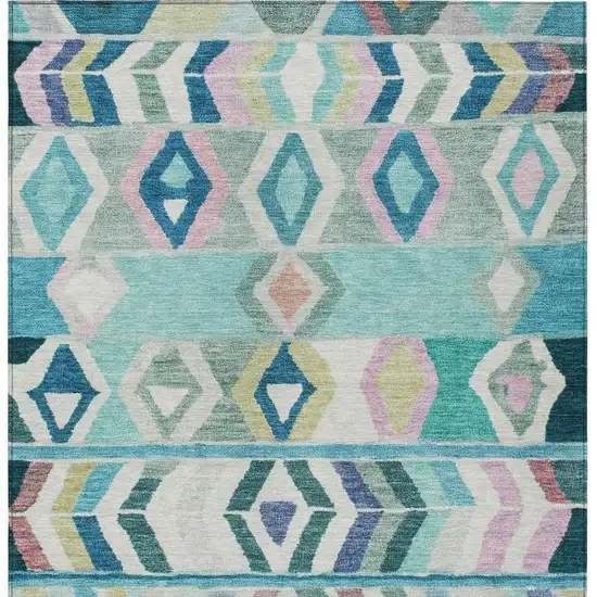 Teal Blue And Turquoise Tribal Washable Indoor Outdoor Area Rug Photo 4