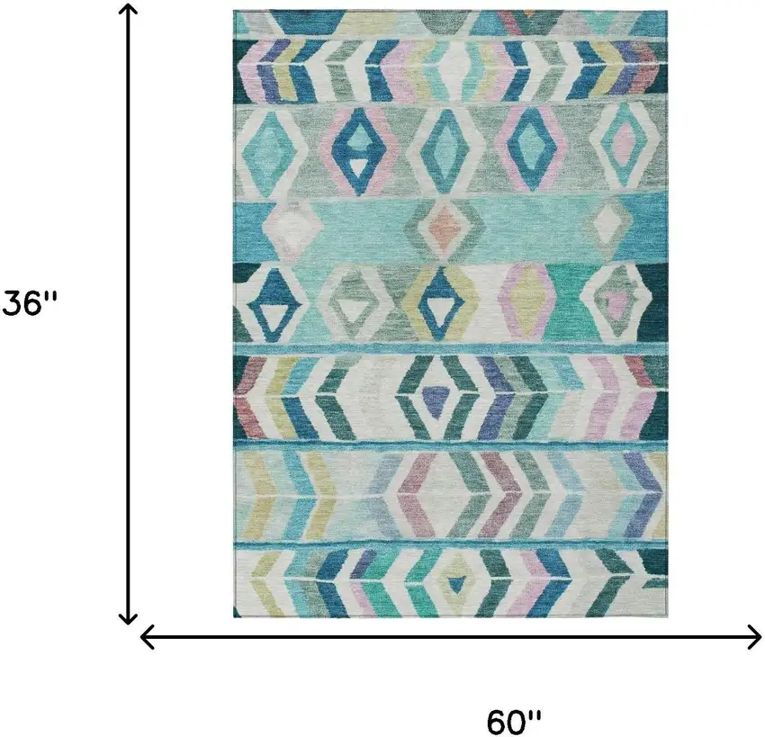 Teal Blue And Turquoise Tribal Washable Indoor Outdoor Area Rug Photo 7