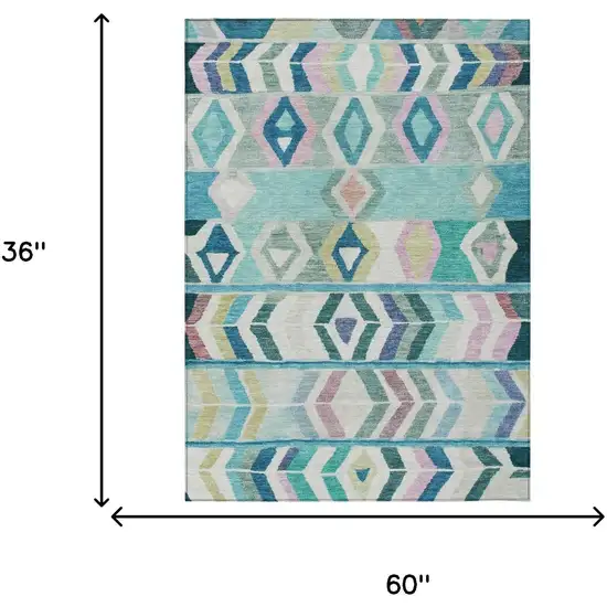 Teal Blue And Turquoise Tribal Washable Indoor Outdoor Area Rug Photo 7