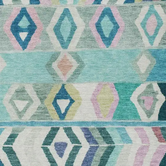 Teal Blue And Turquoise Tribal Washable Indoor Outdoor Area Rug Photo 3