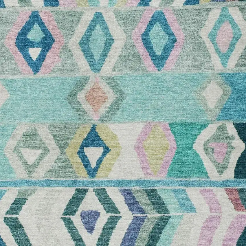 Teal Blue And Turquoise Tribal Washable Indoor Outdoor Area Rug Photo 3