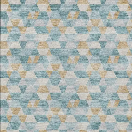 Teal Blue And Walnut Geometric Washable Indoor Outdoor Area Rug Photo 5