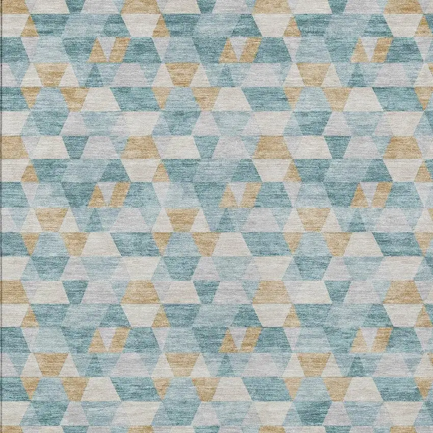 Teal Blue And Walnut Geometric Washable Indoor Outdoor Area Rug Photo 5