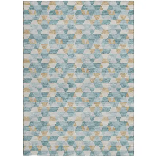 Teal Blue And Walnut Geometric Washable Indoor Outdoor Area Rug Photo 4