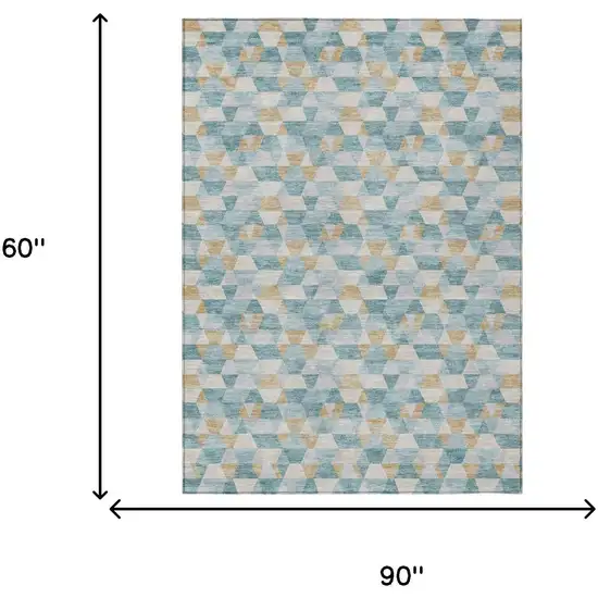 Teal Blue And Walnut Geometric Washable Indoor Outdoor Area Rug Photo 9