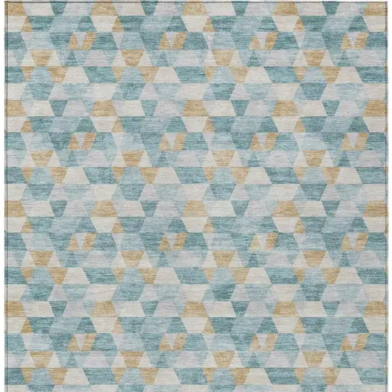 Teal Blue And Walnut Geometric Washable Indoor Outdoor Area Rug Photo 4