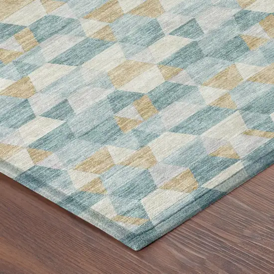 Teal Blue And Walnut Geometric Washable Indoor Outdoor Area Rug Photo 7